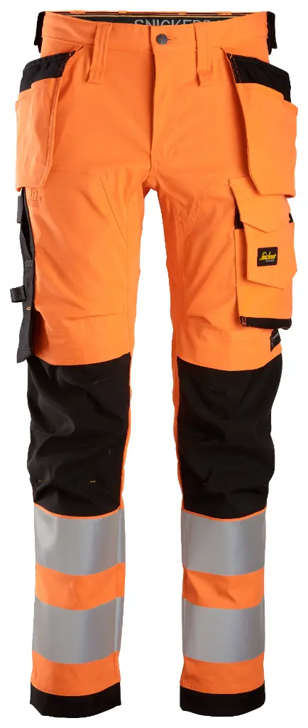 Snickers 6230- Pantalon en tissu extensible avec poches holster, haute visibilité, Classe 2