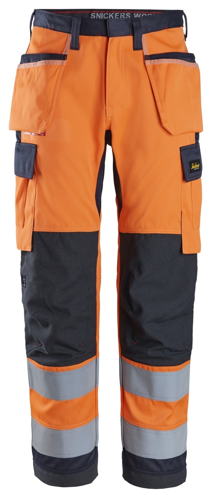 Snickers 6266 – ProtecWork, Pantalon de travail avec poches holster, haute visibilité orange, Classe 2