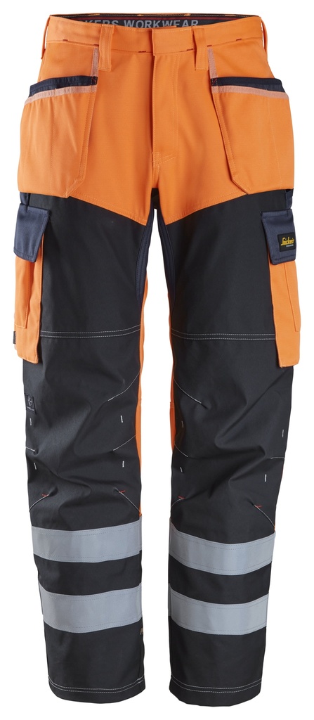 [6562] Snickers 6562 – ProtecWork, Pantalon avec avant des jambes renforcé, poches holster, haute visibilité orange, Classe 1