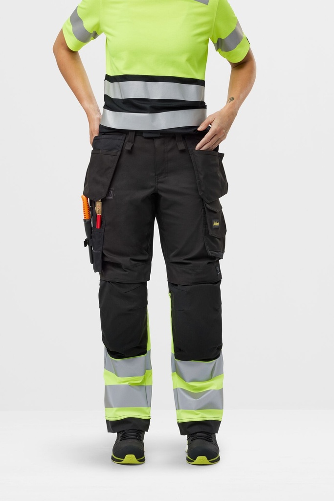 [6734] Snickers 6734 – Pantalon en tissu extensible pour femme avec poches holster haute visibilité, Classe 1