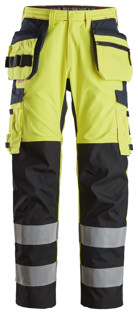 [6264] Snickers 6264 – Protec Work, Pantalon de travail renforcé au niveau de tibia avec poches holster haute visibilité, Classe 2