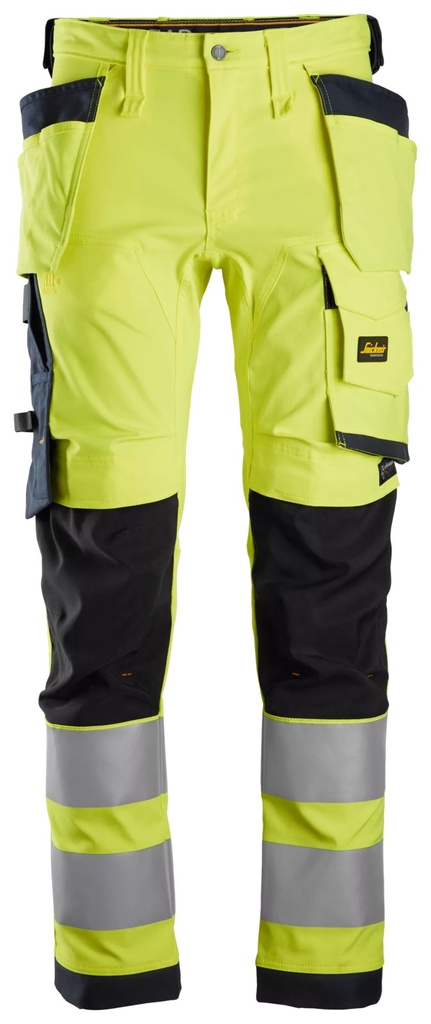 Snickers 6243 – AllroundWork, Pantalon en tissu extensible avec poches holster, haute visibilité, Classe 2