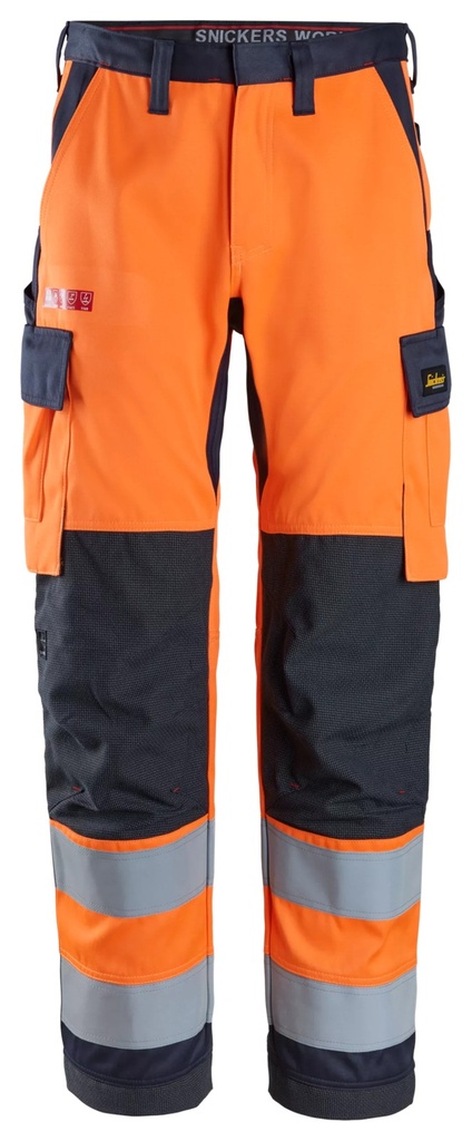 Snickers Workwear 6366 – Pantalon de travail, haute visibilité orange, Classe 2