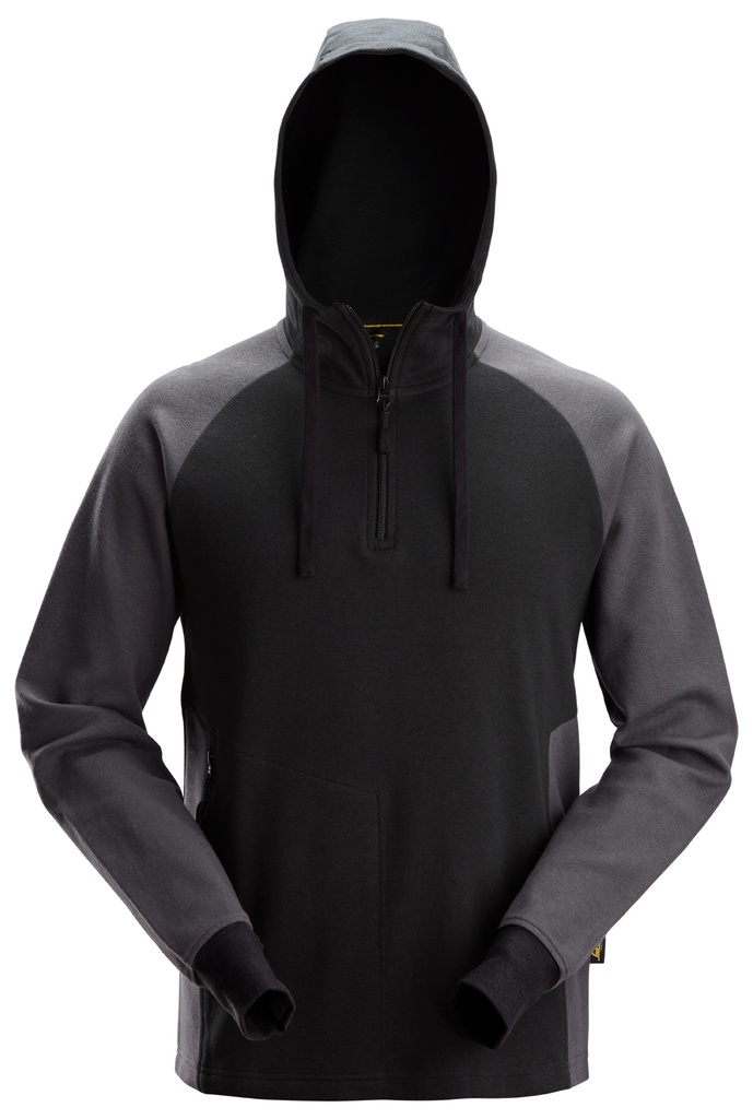 Sweat-shirt à capuche bicolore demi-zippé