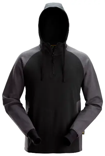 Sweat-shirt à capuche bicolore demi-zippé