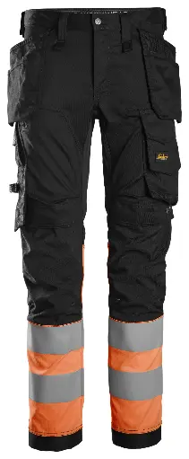 [6234] Snickers Pantalon en tissu extensible avec poches holster haute visibilité-  Classe 1