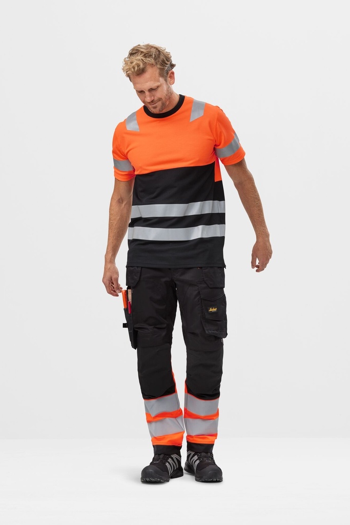 Snickers 6234 – Pantalon en tissu extensible avec poches holster haute visibilité, Classe 1