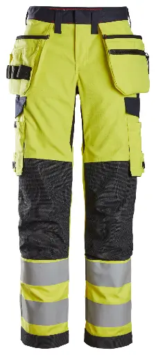 ProtecWork, Pantalon de protection pour femme avec poches holster, haute visibilité, Classe 2